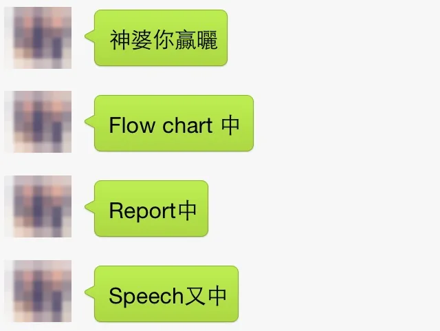 學生留言截圖：TIPS 命中 Flow chart、Report、Speech
